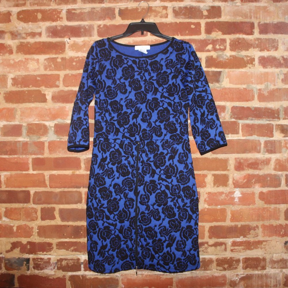 Papillion Blanc-Blue and Black Flower Print Dress (Medium)